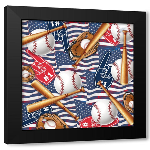 American Baseball Pattern 03 Black Modern Wood Framed Art Print by LightBoxJournal