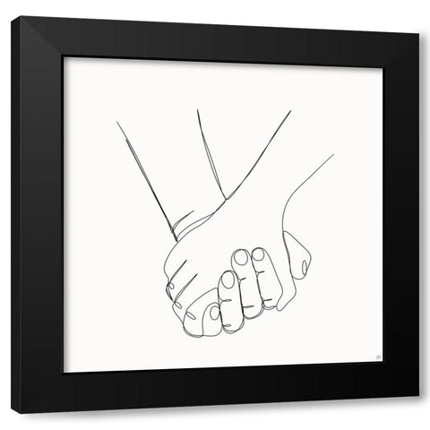 Holding Hands 1 Black Modern Wood Framed Art Print by Line and Brush