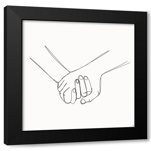 Holding Hands 2 Black Modern Wood Framed Art Print by Line and Brush