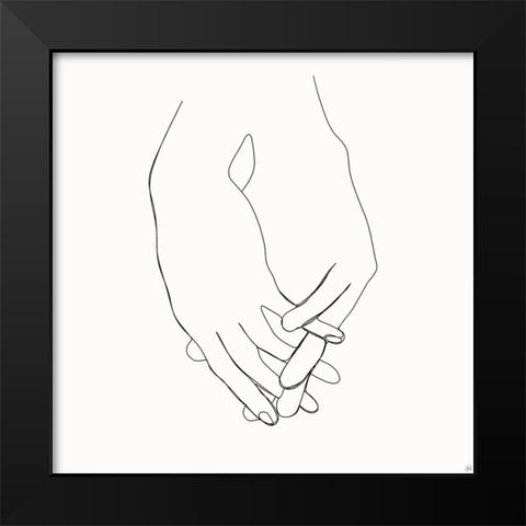 Holding Hands 6 Black Modern Wood Framed Art Print by Line and Brush