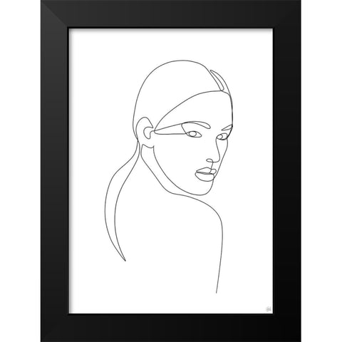 Line Lady Portrait 2 Black Modern Wood Framed Art Print by Line and Brush