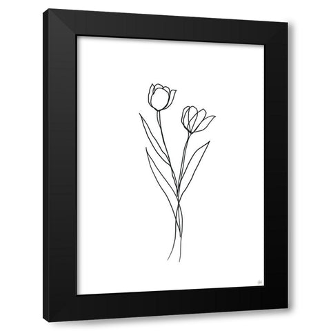 Line Tulips 1 Black Modern Wood Framed Art Print by Line and Brush