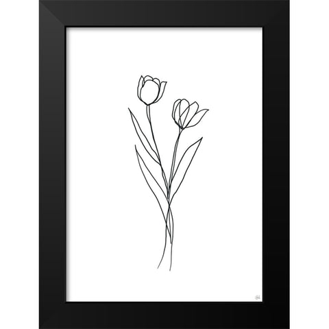 Line Tulips 1 Black Modern Wood Framed Art Print by Line and Brush