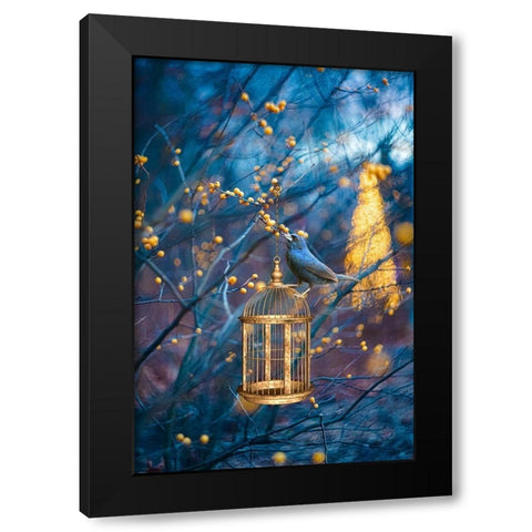 Golden Cage Black Modern Wood Framed Art Print by Love Grams