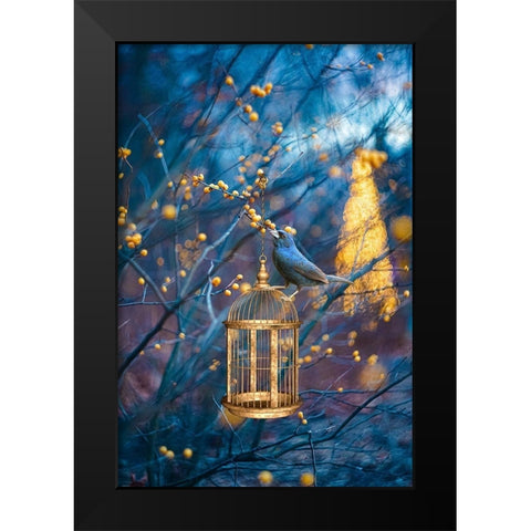 Golden Cage Black Modern Wood Framed Art Print by Love Grams