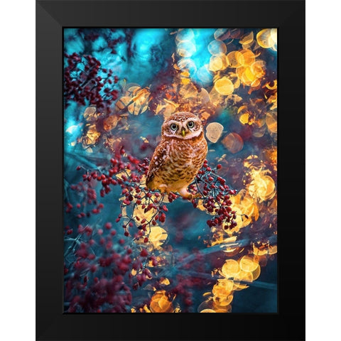Owl Bokeh Black Modern Wood Framed Art Print by Love Grams