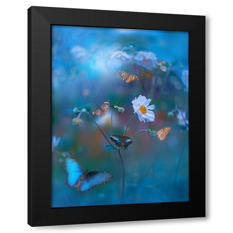 Blue Garden Black Modern Wood Framed Art Print with Double Matting by Love Grams