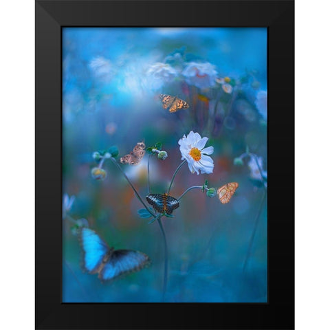Blue Garden Black Modern Wood Framed Art Print by Love Grams