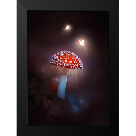 Mushroom Magic Black Modern Wood Framed Art Print by Love Grams