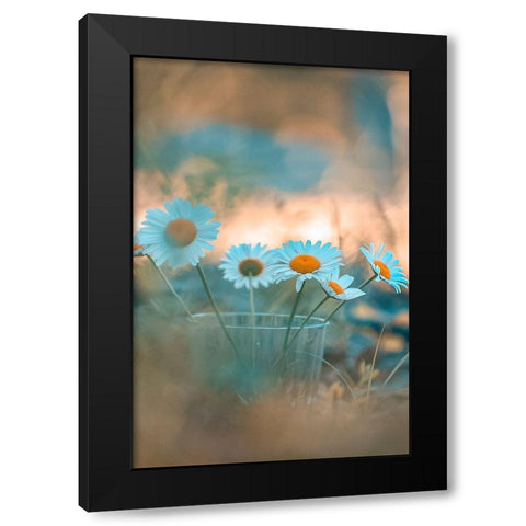 Blue Daisies Black Modern Wood Framed Art Print by Love Grams