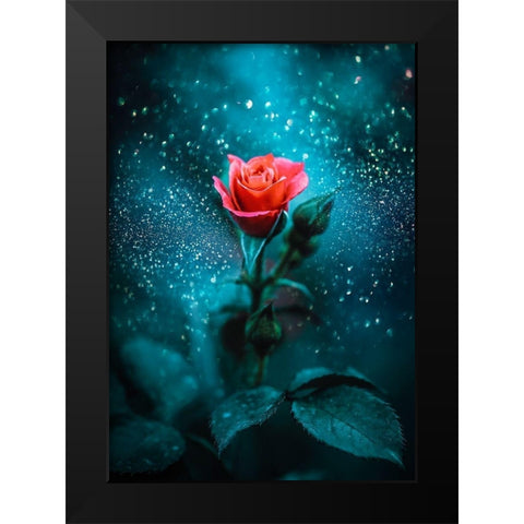 Glittering Rose Black Modern Wood Framed Art Print by Love Grams