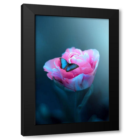 Peonies in Teal Black Modern Wood Framed Art Print with Double Matting by Love Grams
