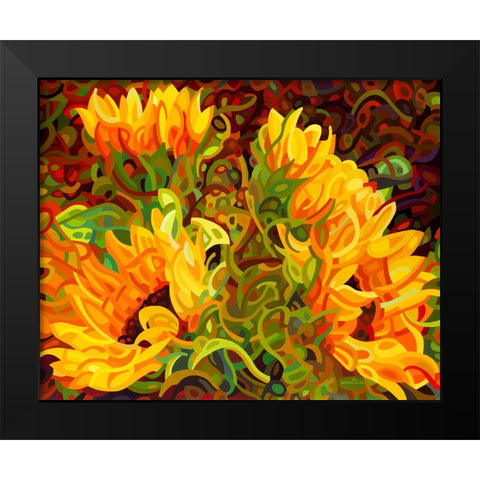 Four Sunflowers Black Modern Wood Framed Art Print by Budan, Mandy