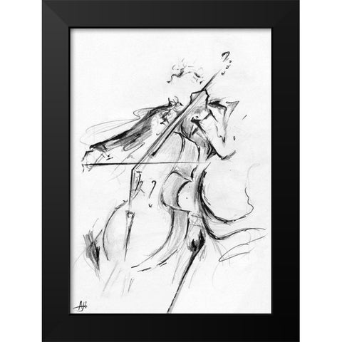 The Cellist Sketch Black Modern Wood Framed Art Print by Allante, Marc