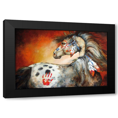 4 Feathers Indian War Pony Black Modern Wood Framed Art Print with Double Matting by Baldwin, Marcia