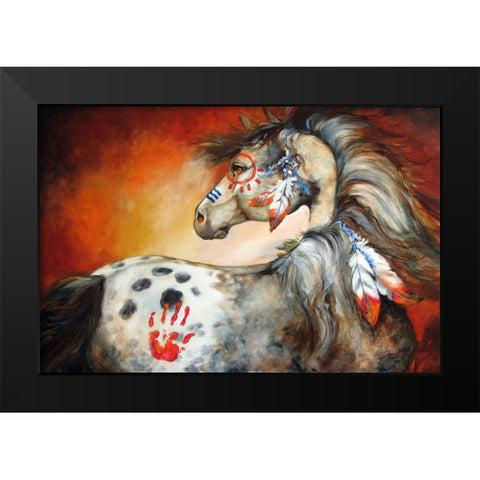 4 Feathers Indian War Pony Black Modern Wood Framed Art Print by Baldwin, Marcia