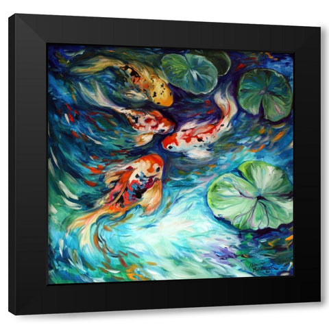 Dancing Colors Koi Black Modern Wood Framed Art Print with Double Matting by Baldwin, Marcia