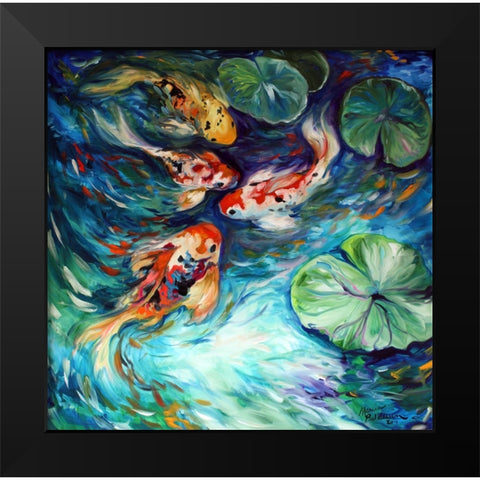 Dancing Colors Koi Black Modern Wood Framed Art Print by Baldwin, Marcia