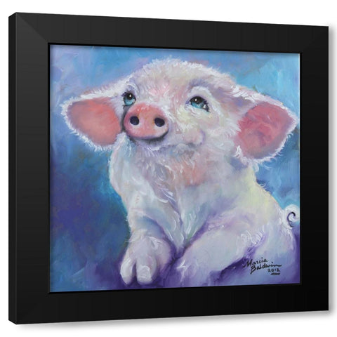 Feed Me Little Pink Piglet Black Modern Wood Framed Art Print with Double Matting by Baldwin, Marcia