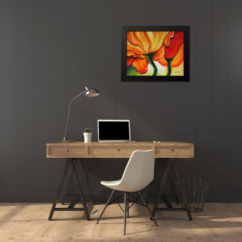 Golden Poppy Abstract Black Modern Wood Framed Art Print by Baldwin, Marcia