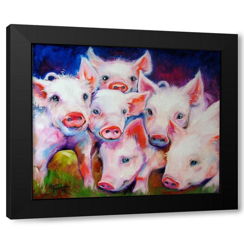Half Dozen Piglets Black Modern Wood Framed Art Print with Double Matting by Baldwin, Marcia