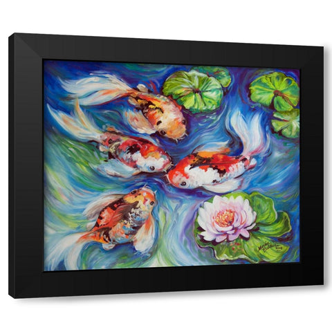 Happiness Koi Dance Black Modern Wood Framed Art Print with Double Matting by Baldwin, Marcia
