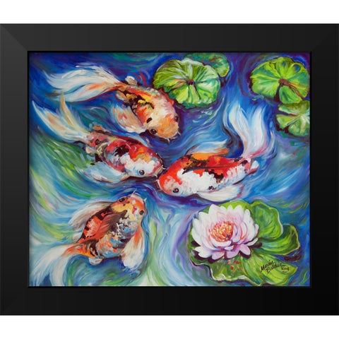 Happiness Koi Dance Black Modern Wood Framed Art Print by Baldwin, Marcia