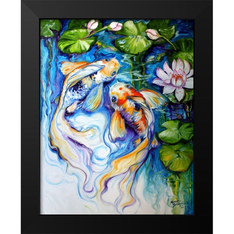 Koi Koi And Lily Black Modern Wood Framed Art Print by Baldwin, Marcia