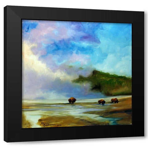 Yellowstone Buffalo Landscape Black Modern Wood Framed Art Print with Double Matting by Baldwin, Marcia