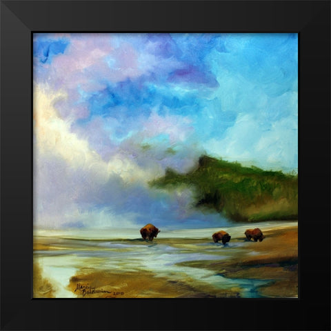 Yellowstone Buffalo Landscape Black Modern Wood Framed Art Print by Baldwin, Marcia