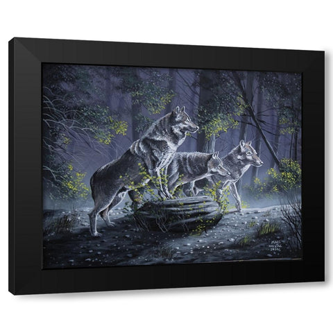 Wolf Pack Black Modern Wood Framed Art Print with Double Matting by Harvill, Marc