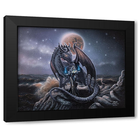 Sorcerous and Blood Moon Dragon Black Modern Wood Framed Art Print by Harvill, Marc