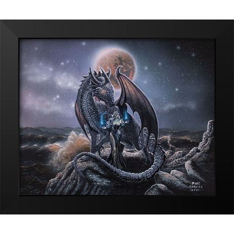Sorcerous and Blood Moon Dragon Black Modern Wood Framed Art Print by Harvill, Marc