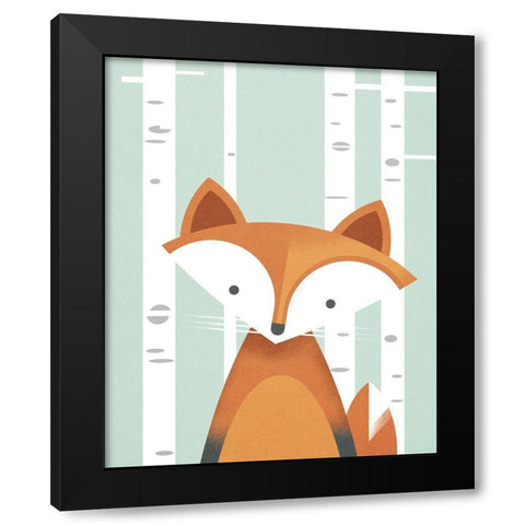 Fox Black Modern Wood Framed Art Print by Wickstrom, Martin