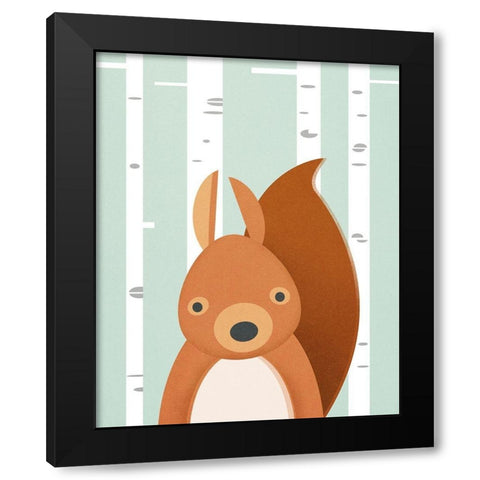 Squirrel Black Modern Wood Framed Art Print with Double Matting by Wickstrom, Martin