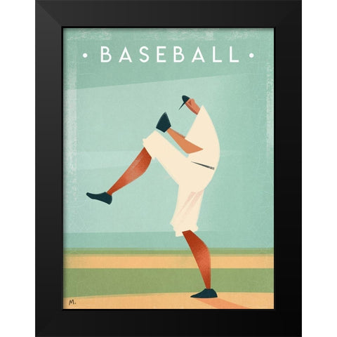 Vintage Baseball Black Modern Wood Framed Art Print by Wickstrom, Martin