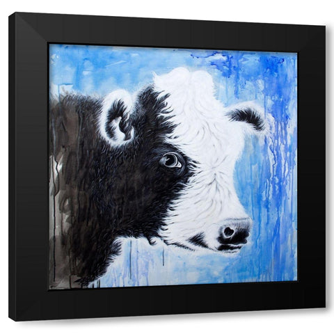 Black and White Cow Black Modern Wood Framed Art Print with Double Matting by Wickstrom, Martin