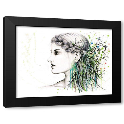 Forest Lover Girl Portrait Black Modern Wood Framed Art Print with Double Matting by Wickstrom, Martin