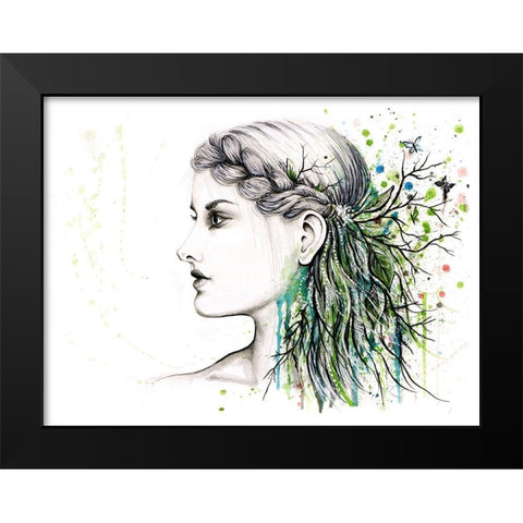 Forest Lover Girl Portrait Black Modern Wood Framed Art Print by Wickstrom, Martin
