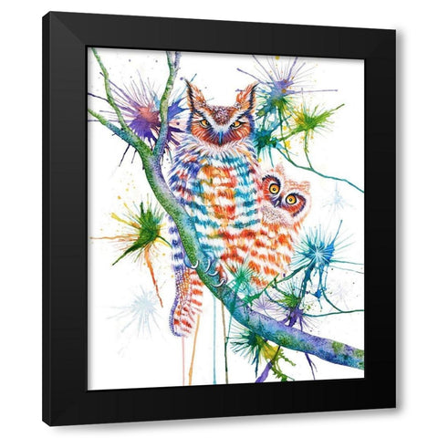 Momma and Baby Owl Black Modern Wood Framed Art Print with Double Matting by Wickstrom, Martin