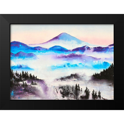 Mountain Mist Landscape Black Modern Wood Framed Art Print by Wickstrom, Martin