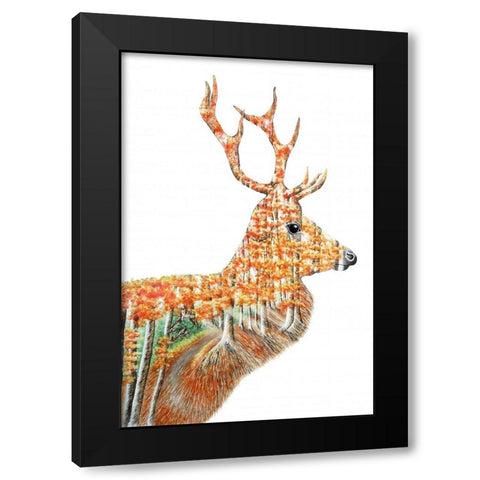 Spirit of the Forest Deer Landscape Black Modern Wood Framed Art Print by Wickstrom, Martin