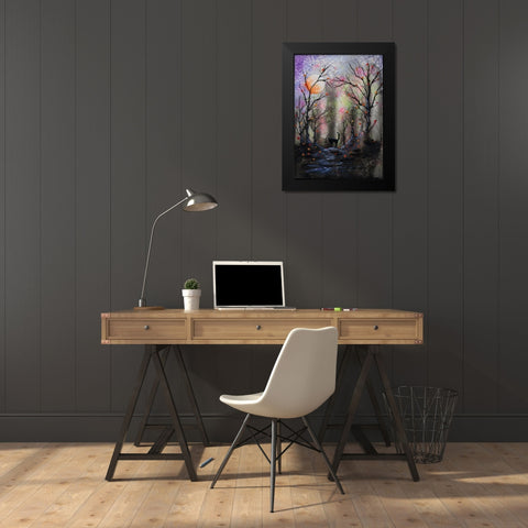 Black Cat In Forest Black Modern Wood Framed Art Print by Wickstrom, Martin