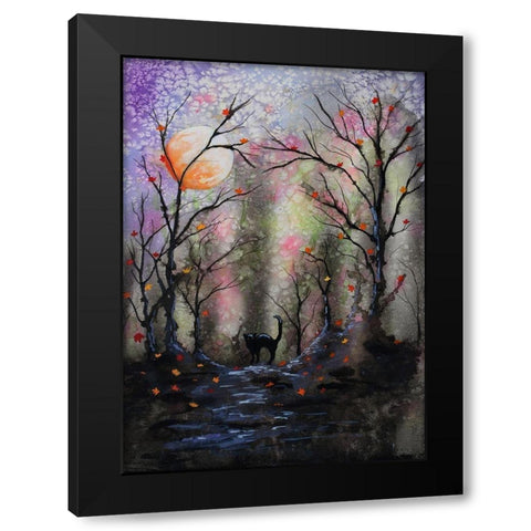 Black Cat In Forest Black Modern Wood Framed Art Print by Wickstrom, Martin