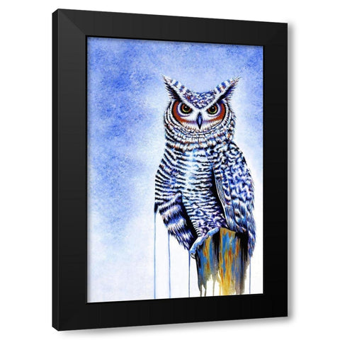 Great Horned Owl In Blue Black Modern Wood Framed Art Print by Wickstrom, Martin