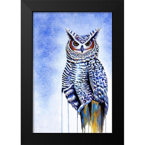 Great Horned Owl In Blue Black Modern Wood Framed Art Print by Wickstrom, Martin