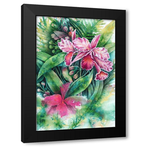 Pink Orchid Black Modern Wood Framed Art Print by Wickstrom, Martin
