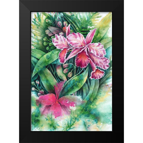 Pink Orchid Black Modern Wood Framed Art Print by Wickstrom, Martin