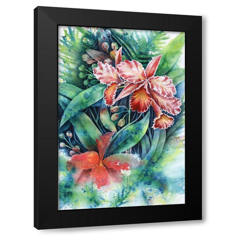 Red Orchid Black Modern Wood Framed Art Print by Wickstrom, Martin