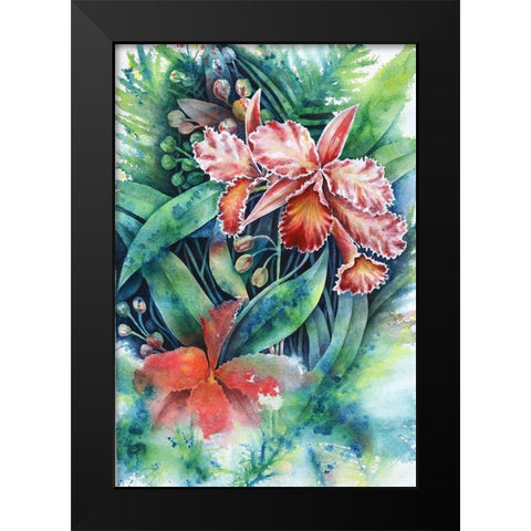 Red Orchid Black Modern Wood Framed Art Print by Wickstrom, Martin